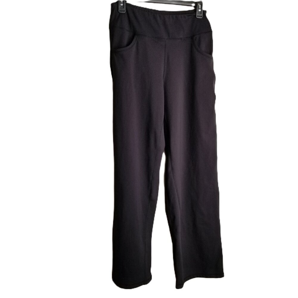 Promover Women's Large Black Wide Leg Yoga Pants High Rise Pockets 30 Inseam